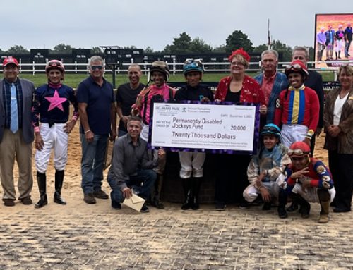 Delaware Park Casino & Racing, DTHA, Delaware Jockeys Health & Welfare Benefit Board & Delaware Park Jockeys Association team up for donation to the Permanently Disabled Jockeys Fund (PDJF)